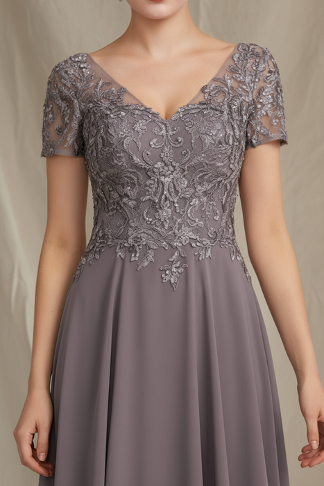 V-Neck A-Line Princess Tea-Length Dresses for the Mother of the Bride