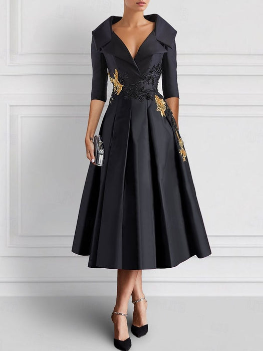 Elegant V-Neck A-Line Princess Tea-Length Mother of the Bride Dresses with Appliques