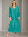 V-Neck A-Line Princess Two-Piece Plus Size Mother of the Bride Dress with Jacket and Sequins in Tea-Length