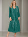 V-Neck A-Line Princess Two-Piece Plus Size Mother of the Bride Dress with Jacket and Sequins in Tea-Length