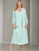 V-Neck A-Line Princess Two-Piece Plus Size Mother of the Bride Dress with Jacket and Sequins in Tea-Length