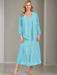 V-Neck A-Line Princess Two-Piece Plus Size Mother of the Bride Dress with Jacket and Sequins in Tea-Length