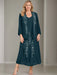 V-Neck A-Line Princess Two-Piece Plus Size Mother of the Bride Dress with Jacket and Sequins in Tea-Length