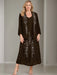 V-Neck A-Line Princess Two-Piece Plus Size Mother of the Bride Dress with Jacket and Sequins in Tea-Length