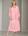 V-Neck A-Line Princess Two-Piece Plus Size Mother of the Bride Dress with Jacket and Sequins in Tea-Length