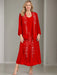 V-Neck A-Line Princess Two-Piece Plus Size Mother of the Bride Dress with Jacket and Sequins in Tea-Length