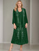 V-Neck A-Line Princess Two-Piece Plus Size Mother of the Bride Dress with Jacket and Sequins in Tea-Length