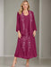 V-Neck A-Line Princess Two-Piece Plus Size Mother of the Bride Dress with Jacket and Sequins in Tea-Length