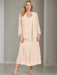 V-Neck A-Line Princess Two-Piece Plus Size Mother of the Bride Dress with Jacket and Sequins in Tea-Length