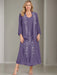 V-Neck A-Line Princess Two-Piece Plus Size Mother of the Bride Dress with Jacket and Sequins in Tea-Length