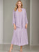 V-Neck A-Line Princess Two-Piece Plus Size Mother of the Bride Dress with Jacket and Sequins in Tea-Length