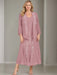 V-Neck A-Line Princess Two-Piece Plus Size Mother of the Bride Dress with Jacket and Sequins in Tea-Length