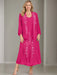 V-Neck A-Line Princess Two-Piece Plus Size Mother of the Bride Dress with Jacket and Sequins in Tea-Length