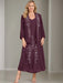 V-Neck A-Line Princess Two-Piece Plus Size Mother of the Bride Dress with Jacket and Sequins in Tea-Length