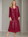 V-Neck A-Line Princess Two-Piece Plus Size Mother of the Bride Dress with Jacket and Sequins in Tea-Length