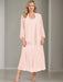 V-Neck A-Line Princess Two-Piece Plus Size Mother of the Bride Dress with Jacket and Sequins in Tea-Length