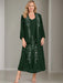 V-Neck A-Line Princess Two-Piece Plus Size Mother of the Bride Dress with Jacket and Sequins in Tea-Length