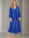 V-Neck A-Line Princess Two-Piece Plus Size Mother of the Bride Dress with Jacket and Sequins in Tea-Length