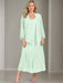 V-Neck A-Line Princess Two-Piece Plus Size Mother of the Bride Dress with Jacket and Sequins in Tea-Length