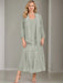 V-Neck A-Line Princess Two-Piece Plus Size Mother of the Bride Dress with Jacket and Sequins in Tea-Length