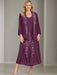 V-Neck A-Line Princess Two-Piece Plus Size Mother of the Bride Dress with Jacket and Sequins in Tea-Length
