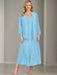 V-Neck A-Line Princess Two-Piece Plus Size Mother of the Bride Dress with Jacket and Sequins in Tea-Length