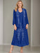 V-Neck A-Line Princess Two-Piece Plus Size Mother of the Bride Dress with Jacket and Sequins in Tea-Length