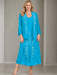 V-Neck A-Line Princess Two-Piece Plus Size Mother of the Bride Dress with Jacket and Sequins in Tea-Length