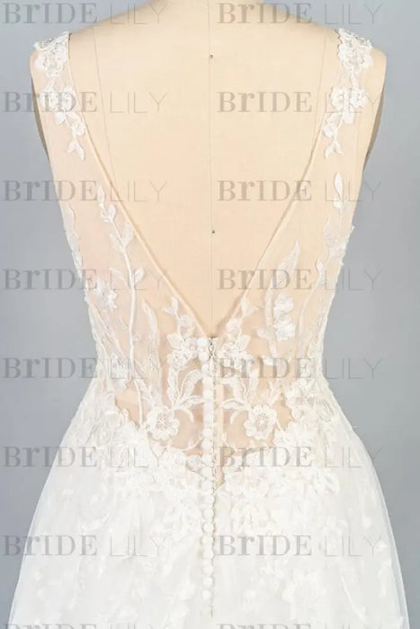 V-neck Appliques Tulle A-line Wedding Dress - Wedding Dresses