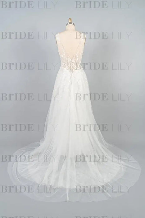 V-neck Appliques Tulle A-line Wedding Dress - Wedding Dresses