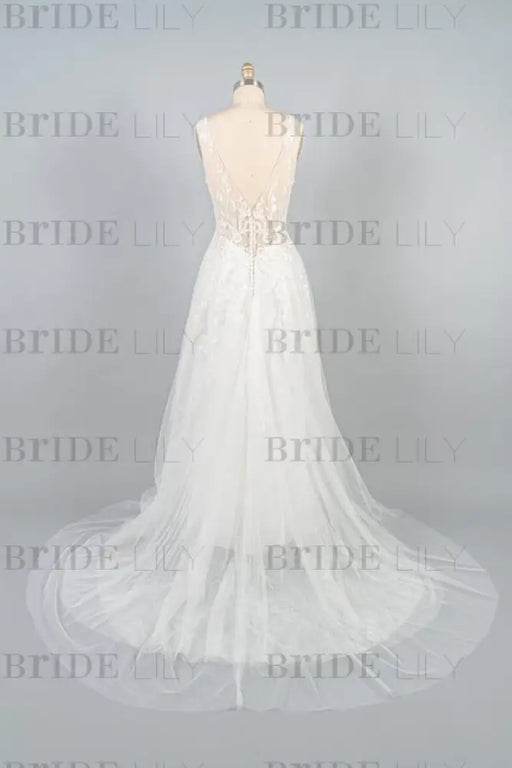 V-neck Appliques Tulle A-line Wedding Dress - Wedding Dresses