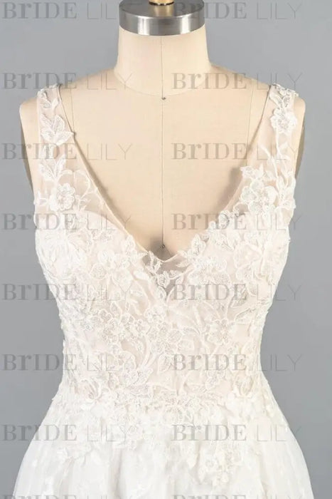 V-neck Appliques Tulle A-line Wedding Dress - Wedding Dresses