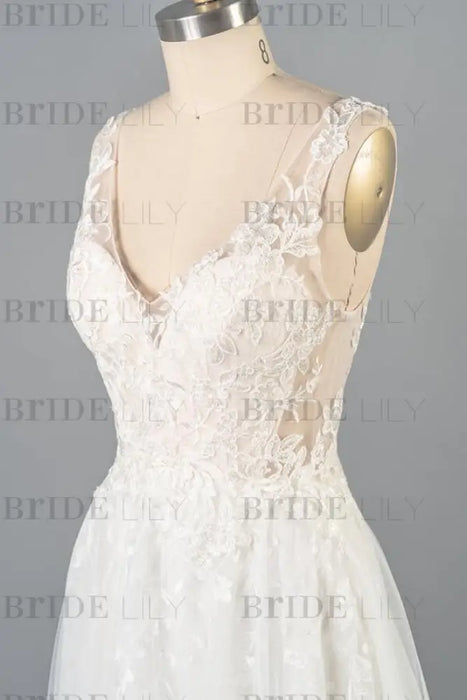 V-neck Appliques Tulle A-line Wedding Dress - Wedding Dresses