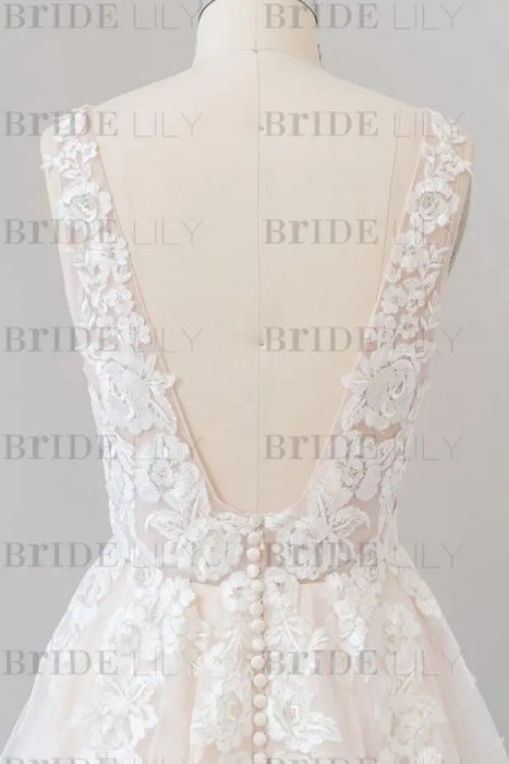 V-neck Appliques Tulle Floor length Wedding Dress - Wedding Dresses