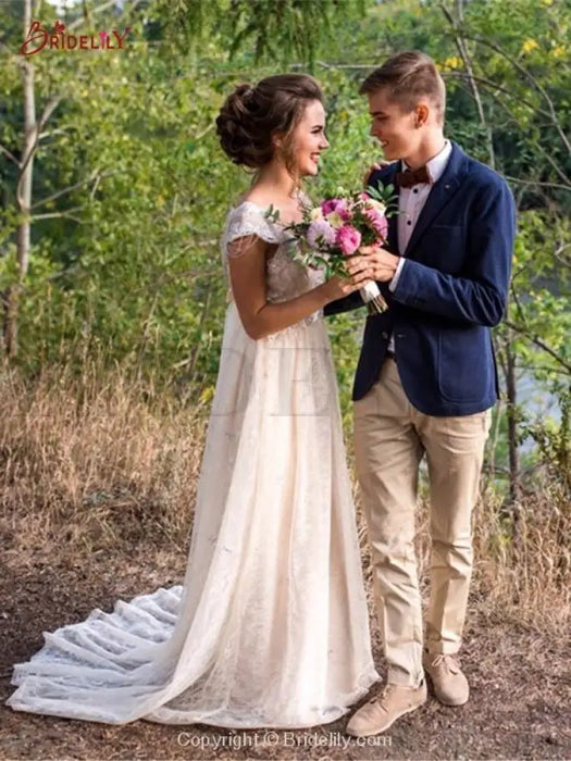 V Neck Backless Boho Wedding Dresses - wedding dresses