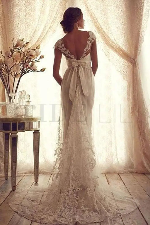 V Neck Backless Boho Wedding Dresses - wedding dresses
