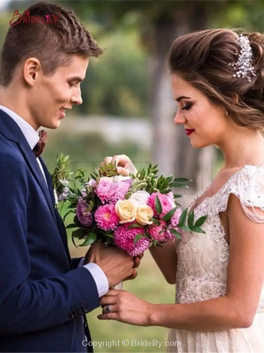 V Neck Backless Boho Wedding Dresses - wedding dresses