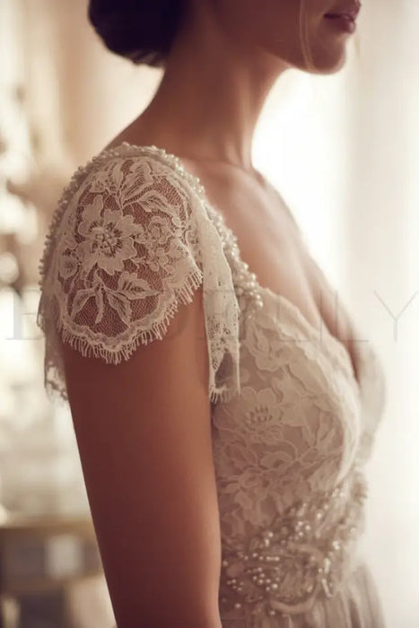 V Neck Backless Boho Wedding Dresses - wedding dresses