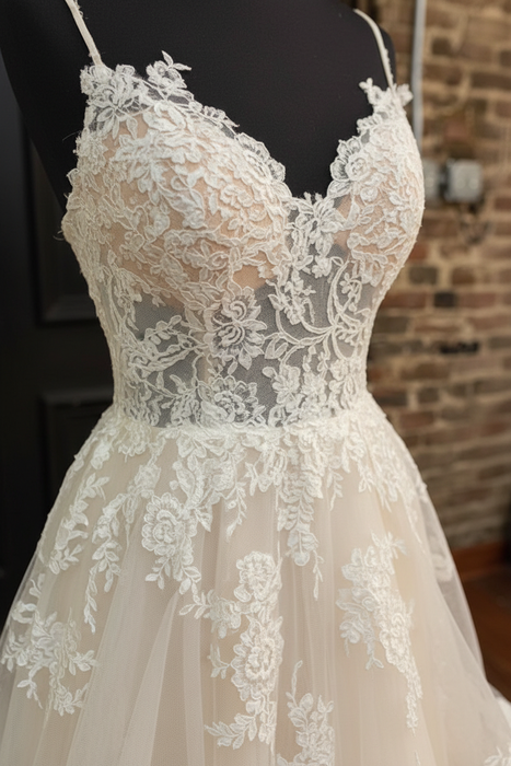 V Neck Backless Champagne Lace Long Prom Dresses, Champagne Lace Wedding Dresses, Champagne Formal Evening Dresses 