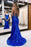 V Neck Backless Royal Blue Sequin Prom Dress
