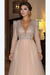 Elegant Long Sleeve Formal Dress with Beads A Line Sparkle V Neck Evening Dresses - Prom Dresses