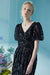 V-Neck Bubble Sleeves Black Sunflower Lace Dress Short - Dresses