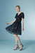 V-Neck Bubble Sleeves Black Sunflower Lace Dress Short - Dresses