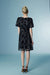 V-Neck Bubble Sleeves Black Sunflower Lace Dress Short - Dresses