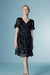 V-Neck Bubble Sleeves Black Sunflower Lace Dress Short - Dresses