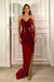 V Neck Burgundy Prom Dress with Sequins Heart Mermaid