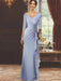 V-Neck Floor-Length Mother of the Bride Dress with Ruffles and Appliques Half Sleeves