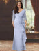 V-Neck Floor-Length Mother of the Bride Dress with Ruffles and Appliques Half Sleeves