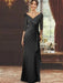 V-Neck Floor-Length Mother of the Bride Dress with Ruffles and Appliques Half Sleeves