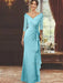V-Neck Floor-Length Mother of the Bride Dress with Ruffles and Appliques Half Sleeves